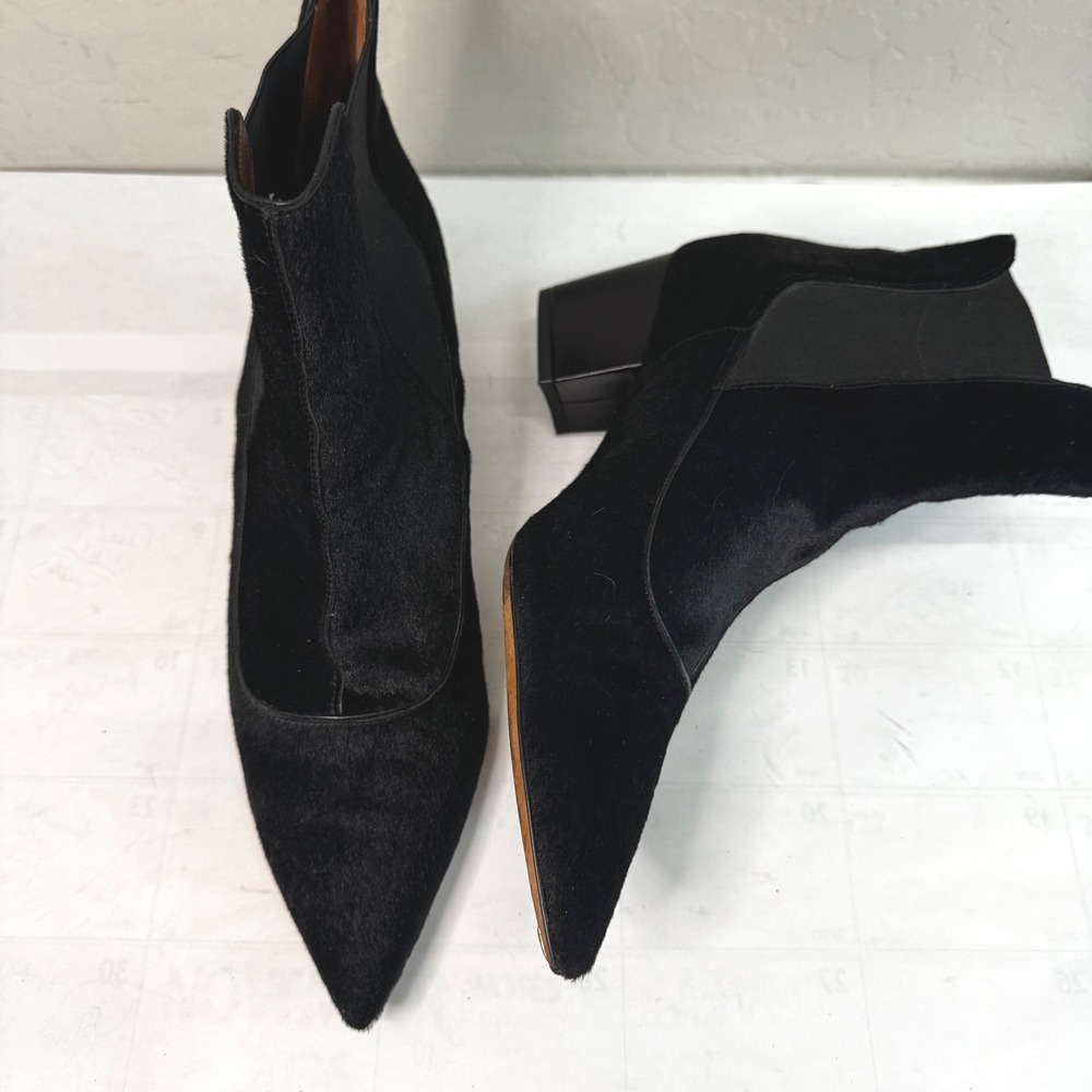 Tabitha Simmons Wom 10.5 EU 41 Black Calf Hair Pointed Toe Block Heel Ankle Boot